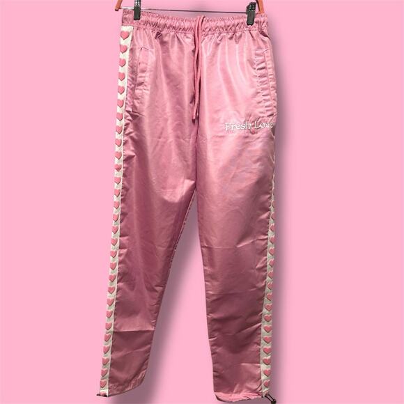 Pink and white Fresh Love track pants with hearts - Picture 1 of 8